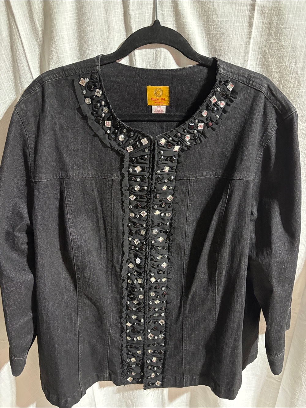 Ruby Rd. Black Embellished Jean Jacket